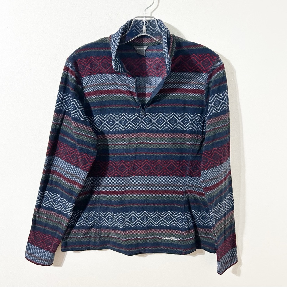 Eddie Bauer Patterned Striped Lightweight Fleece Pullover Quarter Zip Jacket